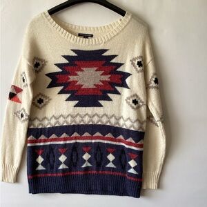 American Eagle Outfitters Red and Navy Geometric long sleeve petite Sweater